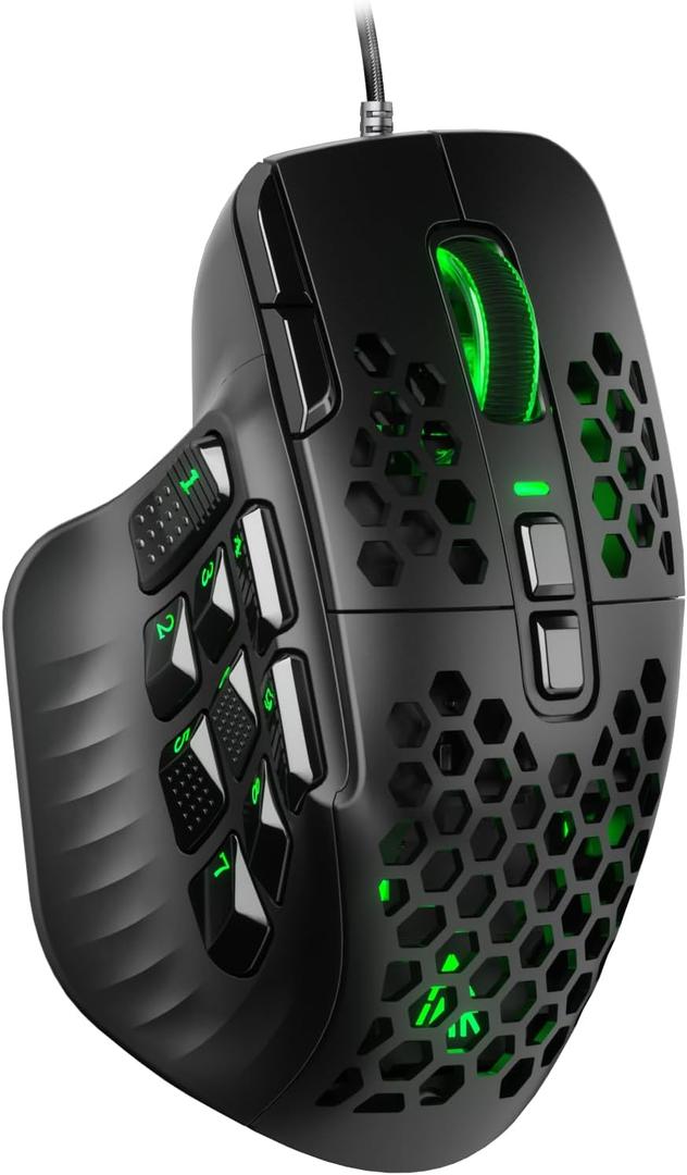 SOLAKAKA SM809 MMO Gaming Mouse Wired RGB with 9 Side Buttons, 22800 DPI High Precision Sensor Optical Ergonomic Gamer Mouse,16 Programmable Custom Macro Shortcuts Remapping PC Gaming Mice for Windows (Black)