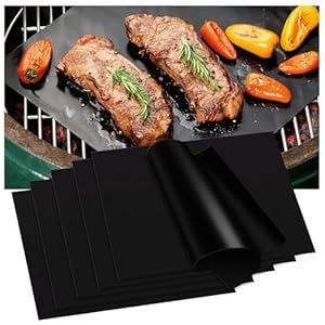 KitchenRaku Grill Mats for Ourdoor Grill - 15.75 x 13 Inch Non-Stick BBQ Outdoor Grill, Heat-Resistant Mats Reusable and Easy to Clean, Works on Electric Grill Outdoor Gas Charcoal BBQ (Black, 6PCS)