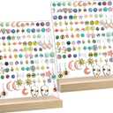 Blulu 2 Pieces 120 Holes Acrylic Earrings Holders For Girls Clear Earrings Organizer Display Pegboards with Wood Bases Ear Studs Display Stand Earring Stand Jewelry Showcase Racks (Classic Style)