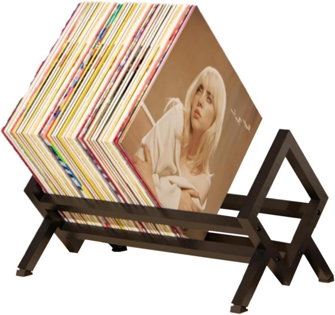 Single layer Vinyl Record Storage Shelf - LP Record Holder - 90-110 LP Display Rack - Ideal for Albums, Books, Magazines, Files - Matte Black