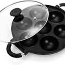 WUWEOT Aebleskiver Pan, Non Stick Appe Grill, 3.15" Appam Maker Griddle, Aluminium Pancake Octopus Ball Half Sphere Pan with 2 Side Handle and Glass Cover Lid