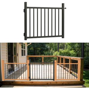 36"x45" Aluminum Gate with Self-Closing Hinges,Square Tube 3/4" pickets, Adjustable Width Black Powder Coated Deck gate Kits Incl. Hinges Latch for Deck Railing Patios Gardens Indoor Outdoor