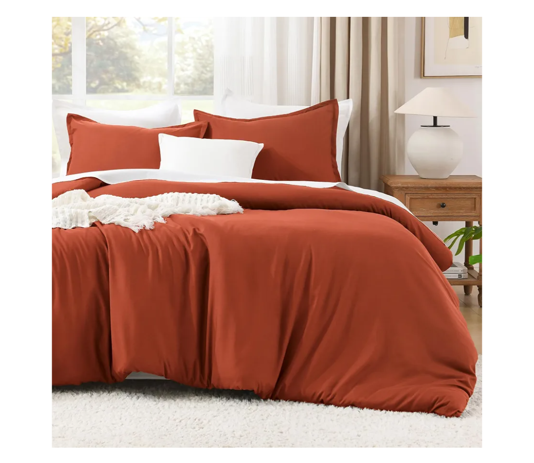 Litanika Comforter King Size Bed Set Burnt Orange, 3 Pieces Terracotta Boho Lightweight Fluffy Solid Bedding Comforter Set, Rust All Season (104x90In Comforter & 2 Pillowcases)