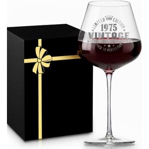 Crystal Burgundy Wine Glasses Cup Red Long Stem White Personalized Cute Large Women 50th Birthday Gifts for Her 50 Years Old Best 1975 Funny Cool Friend Gift Unique Birthday Party Decorations