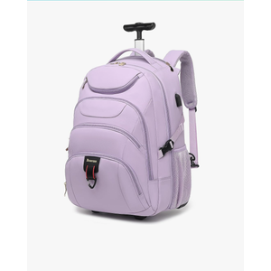 Boavan Rolling Backpack for Women, 17.3 Inch Wheeled Laptop Backpack,Large Travel CarryOn Bag for Teachers College Students, USB Charging Port Waterproof Business for Airplane Overnight Luggage，Purple