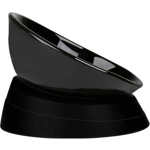Bulldog Bowl Anti-Slip Dog Cat Dish Detachable Ceramic Dog Bowl Pet Sterile Tilted Pet Feeder Slope Base (Black Ceramic, 2 Cup)