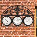 26Inch Large Outdoor Clock,Waterproof Wall Clock with Thermometer and Hygrometer Combo,Weatherproof Non-Ticking Battery Operated Decor Clock for Patio,Garden,Pool,Porch,House Warming Gifts (Black)