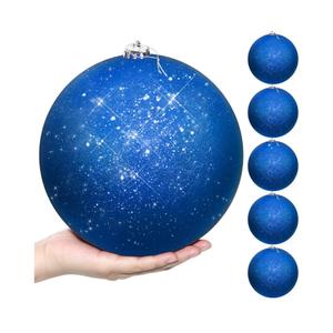 Zubebe 6 Pcs 8" Extra Large Outdoors Christmas Balls Ornaments Jumbo Oversized Christmas Tree Decorations Giant Hanging Xmas Plastic Balls Ornaments for Lawn Yard Decoration (Royal Blue Glitter)