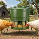 Chicken Feeder No Waste for Coop & Outdoors, 12 Port 20lbs Heavy Duty Metal Chicken Feeder, Poultry Feeder for Backyard Chickens, Smooth Edges for Safe Feeding (Green)
