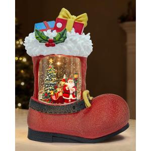 Large Christmas Snow Globes Light up Snowglobes Christmas Lantern with 8 Songs, 9.65" Red Boot Christmas Snow Globe for Kids Adults, 6H Timer & Dual Power, Lighted Christmas Decorations Indoor Gifts (Santa Claus Gifts Pile 97)