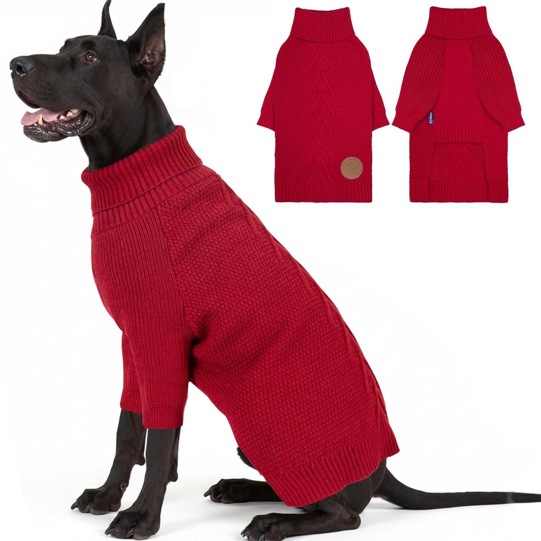 cyeollo Dog Sweater Long Sleeve Warm Sweaters for Dogs Boy Girl Ultra Soft Thermal Knitted Clothes, Turtleneck Sweater for Fall Winter, Red, S