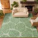 Sage Green Monstera 8x10 Area Rugs High-Low Plush Pile Washable