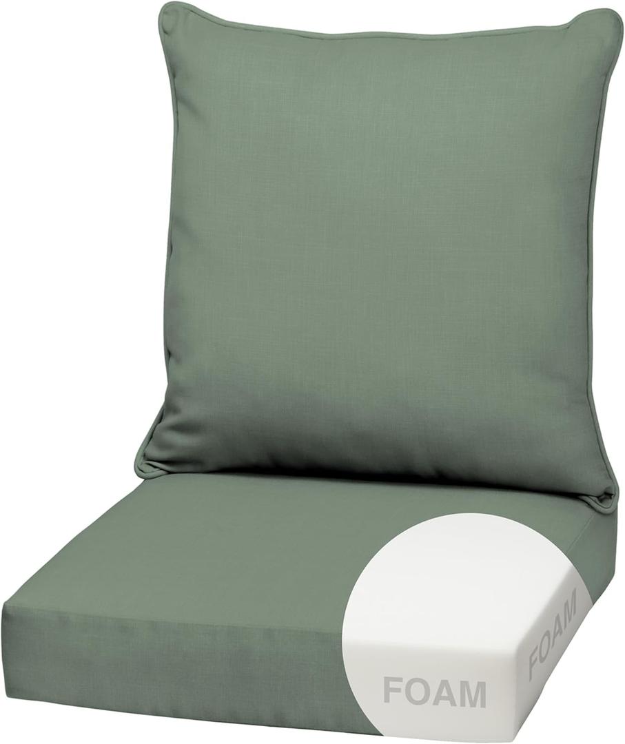 Arden earthFIBER Outdoor Foam Deep Seat Cushion Set, 22 in x 24 in, Weather-Proof, Rain-Proof, Fade Resistant Patio Cushion, Bottom and Back Cushion for Chair, Sofa, and Couch Sage Green Texture