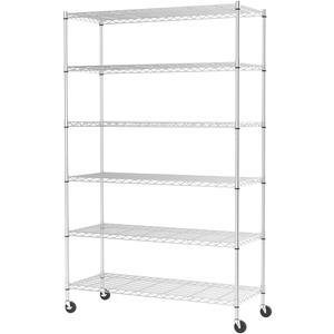 FDW 48"L18"W82"H Wire Shelving Unit Storage Cart Metal Shelf Rolling Utility Cart 2100Lbs Capacity with 6 Tier Casters Adjustable Layer Rack Strong Steel for Restaurant Garage Pantry Kitchen,Chrome