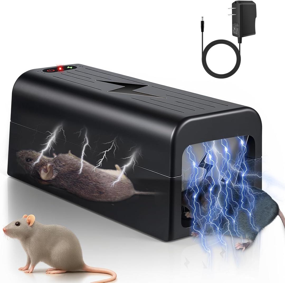 Electric Mouse Trap Indoor Rat Zapper Electronic Rat Trap Mouse Traps Indoor with Powerful Voltage Effectively Kills Mice and Rats in Home, Kitchen, Garage, Attic Humane & Safe (black)