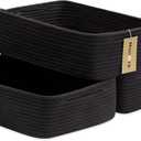 Large Shallow Organizing Baskets 15x11x5.1 Inches - Rope Woven Storage Bins for Bathroom, Shelves, Cube Closet, Black 3 Packs