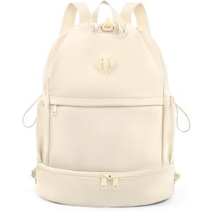 Drawstring Backpack Sports Gym Bag with Shoe Compartment and Wet Pocket String Swim Bag for Women Men Beach Backpack, Beige