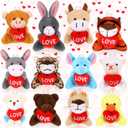 12 Pcs Valentine's Classroom Exchange Gifts for Kids Valentine Mini Animal Plush Toys Bulk Small Stuffed Animal with Heart Valentine's Day Plushies Keychain for Prizes Reward Party Favor