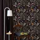 2 x Peel and Stick Wallpaper Black Floral Wallpaper Dark Floral Leaf Contact Paper for Cabinet Vintage Self-Adhesive Removable Wall Paper for Bathroom Bedroom Kitchen Shelf Liner 17.3" x 118" (Black/ Pink/ Purple)