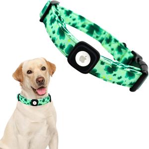 Lionheart glory Airtag Dog Collar Clover Collar for Large Dogs, Green Dog Collar with Airtag Hloder Spring Dog Collar Heavy-Duty Dogs Collar Adjustable