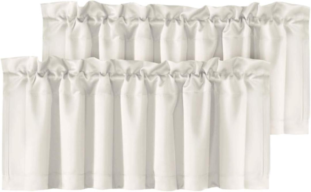 H.VERSAILTEX Ivory Valances for Windows, Room Drakening Small Window Kitchen Valances Curtains, Rod Pocket Cafe Valance for Bathroom Laundry Basement 2 Packs, 52" W x 18" L, Ivory/Cream