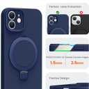 PuyaTeya Liquid Silicone Case for iPhone 12 with Magnetic Ring Stand, Upgraded Camera Lens Protection, Mil-Grade Drop Shockproof, Soft Anti-Scratch Microfiber Lining Silicone Case (Navy Blue)