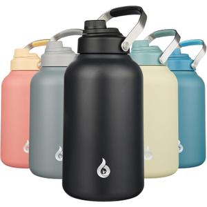 BJPKPK 1 Gallon Water Bottle Insulated, Dishwasher Safe 128oz Large Water Jug with Metal Handle & BPA Free Spout Lid, Stainless Steel Metal Jug for Gym, Sports & Hiking, Black