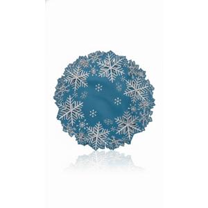 Simhomsen Set of 4 Embroidered Snowflakes Round Doily Placemats Round 15 Inches for Christmas Holiday and Winter, Dining Table Centerpieces Blue