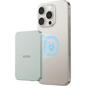 Magnetic Phone Charger, 5000mAh Ultra-Slim Magnetic Power Bank, Magnetic Portable Charger with USB-C Cable and Kickstand, Battery Pack Compatible with iPhone 16/15/14/13/12 Series, Green
