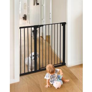 COMOMY 36" Extra Tall Baby Gate for Stairs Doorways, Fits Openings 29.5" to 43.3" Wide, Auto Close Sturdy Safety Dog Gate for House, Pressure Mounted Easy Walk Through Pet Gate with Door, Black