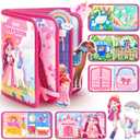 JoyCat Travel Toys for Toddlers 1-3, Princess Busy Book Busy Book for 1 Year Old, Dress-Up, Unicorn & Castle Play Quiet Toy Fine Motor Skills, Easter Basket Stuffers Gifts for Kids Girl