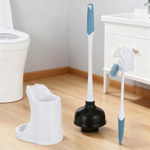 Toilet Plunger and Brush Combo Set - Powerful Suction Cup Plunger Easily unclogs blockages; Soft-bristled Brush Cleans Toilet Rims and crevices | Suitable for Home, Apartment, and RV bathrooms