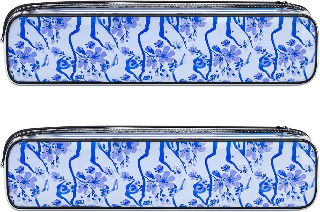 2 Pcs Mahjong Tile Bag Mahjong Racks for Tiles and Pushers Waterproof Tile Zippered Case PVC Clear Mah Jong Gifts, Empty Bag Only, 20 x 4.5 x 2.5(Style 3)