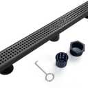 Linear Shower Drain, 32 inch Black Drain with Removable Grate Cover, Brushed 304 Stainless Steel Shower Floor Drain, Linear Drain with Hair Strainer and Adjustable Feet