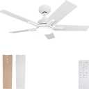 42 Inch Ceiling Fan, Smart Ceiling Fan with Remote/APP, White Ceiling Fan with 6-Speeds Reversible Motor, Alexa Ceiling Fan with 5 Two-sided Blades Dimmable Noiseless for Indoor Bedroom/Outdoor