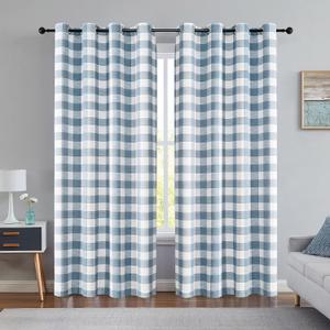Randall Buffalo Plaid 80% Blackout Curtain Panels 84 Inches Long Blue Check Grommet Top Curtain Drape Room Darkening Thermal Insulated Window Treatment for Bedroom/Living Room, 52"x 84"x2, Blue/White