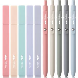 Mr. Pen Aesthetic Gel Pens & Highlighters No Bleed, 10 Pack - Morandi Color Bible Pens, Black Ink