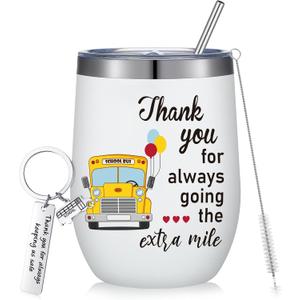 Rtteri 2 Pcs School Bus Driver Appreciation Gifts Bus Driver Gift for Women Men Tumbler Cup 12oz with Lid and Straw Stainless Steel Keychain for Back to School Present(Lovely)