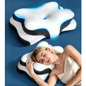 Osteo Zoned Contour Cervical Neck Pillow for Deeper Pain Relief Sleep, Q-max 3X Cooling Pillow with Non-Temperature Affected Memory Foam, Ergonomic Support Pillows for Back Stomach Side Sleeper
