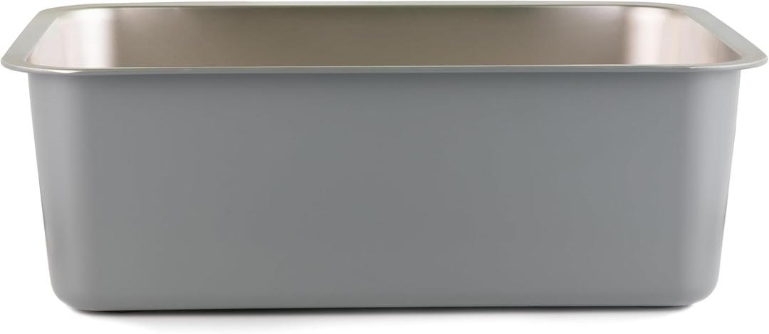 Stainless Steel Cat Litter Box for Kitten, 17.5" x 13.5" x 6" Non Slip Metal Small Cat Litter Tray, Open Litter Pan for Kitty, Rabbits, Non Stick, Never Absorbs Odors, Easy to Clean, Grey