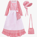 Meland Pioneer Dress for Girls - Colonial Floral Costume with Bonnet, Apron & Purse, Pionner Outfit for Girls, Size Large