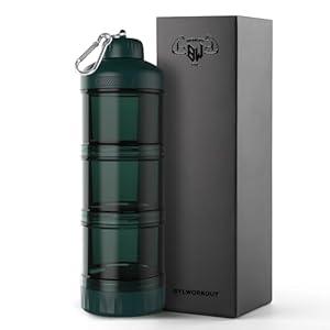 BYLWORKOUT 3-Layer Protein Powder Travel Container with Funnel and Keychain | Portable Food Storage Organizer for Gym, Fitness, Kitchen, Camping, Hiking, and Travel (Emerald Green)