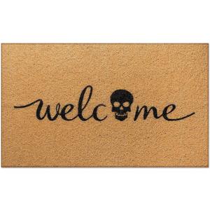 Tinideya Halloween Skull Welcome Doormat Indoor Outdoor 30 x 18'' Front Door Welcome Mat Non Slip Backing Washable Soft Kitchen Spooky Rugs for Seasonal Halloween Party Home Entrance Decoration