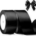Black Satin Ribbon 1-1/2 Inch x 2 Rolls Black Wide Satin Fabric Ribbon for Gift Packaging, Christmas, Wedding, Flower Bouquet, Holiday Party, Invitation, Total 50 Yards