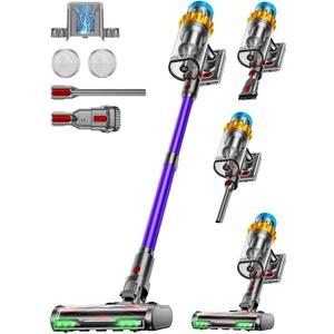 Cordless Vacuum Cleaner, 600W 50KPA 70Min Powerful Vacuum Cleaners for Home, Self-Standing Stick Vacuum Cordless Rechargeable/ Anti-Tangle/OLED Screen/1.8L Cup for Home Pet Hair/Carpet/Hardwood Floor (Purple)