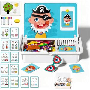 Magnetic Puzzles-Magnetic Puzzles Face Dress Up Travel Game,Enhances Creativity and Learning,Easy to Storage (Blue)