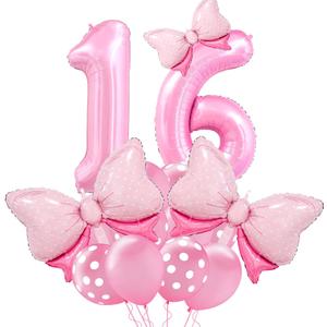 Pink Birthday Balloons, Bow Balloons, Pink 16 balloon numbers 40 Inch, Sweet 16th Birthday Decorations for Girls, sweet 16 balloons for Anniversary Decorations