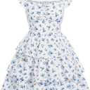 RoseSeek Girl's Floral Summer Dress Ruffle Shirred High Waist Ruched Sweetheart A Line Spring Dress, White, 11Y