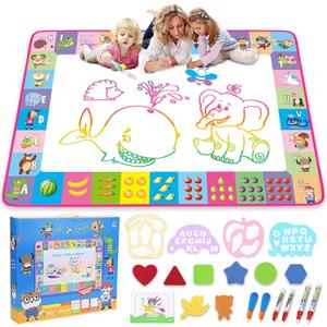 Water Doodle Mat - Kids Painting Writing Doodle Toy Board - Color Doodle Drawing Mat Bring Magic Pens Educational Toys for Age 3 4 5 6 7 8 9 10 11 12 Year Old Girls Boys Age Toddler Gift (Pink)