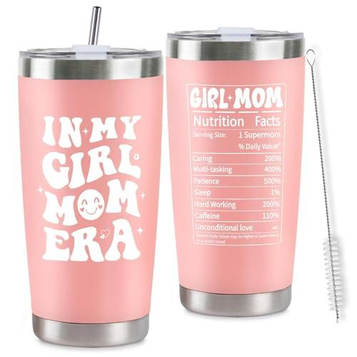Mom Gifts for New Mother, In My Girl Mom Era Christmas Gifts for Pregnant Women Mama, Expecting Moms to Be, First Time Mother Mommy Wife Sister Mothers Day, 20 Oz Pink Stainless Steel Tumbler Set